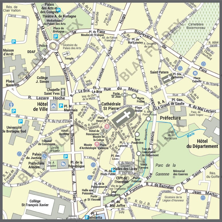 Poster de ville - Vannes (100 x 70 cm) | Blay Foldex carte murale hors dimensions Blay Foldex 
