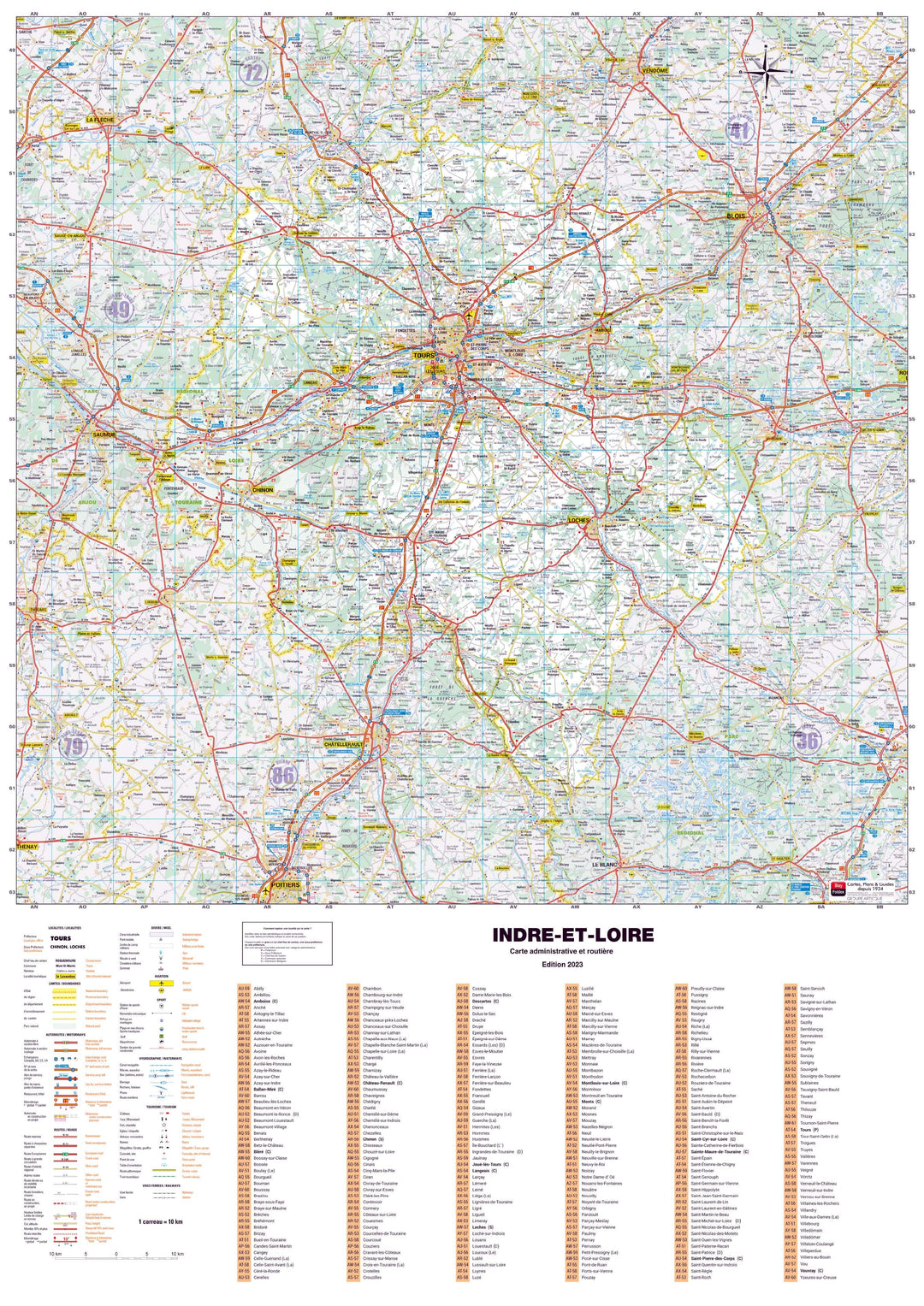 Poster - Indre-et-Loire (119 x 85 cm) | Blay Foldex carte murale hors dimensions Blay Foldex 