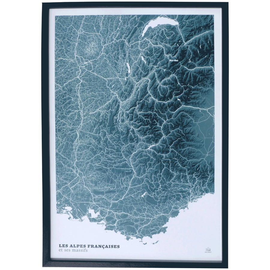 Poster - Les Alpes (Blue Design) - 41 cm x 61 cm | 3D Map carte murale petit tube 3D Map 