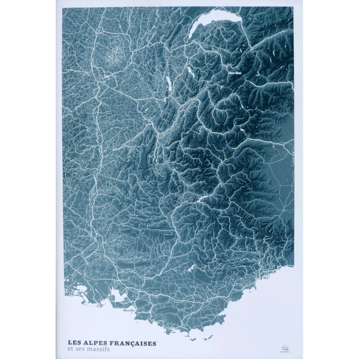 Poster - Les Alpes (Blue Design) - 41 cm x 61 cm | 3D Map carte murale petit tube 3D Map 