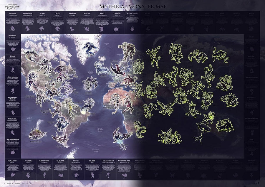 Poster phosphorescent pour enfants (en anglais) - Monstres Mythiques du Monde (84 x 60 cm) | Maps international carte murale petit tube Maps International 