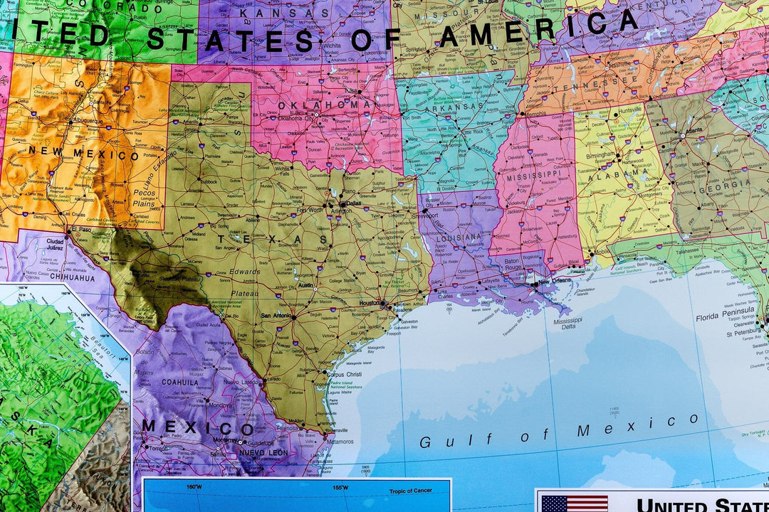 Carte murale plastifiée – USA politique (en anglais) – 120 x 100 cm | Maps International - La Compagnie des Cartes