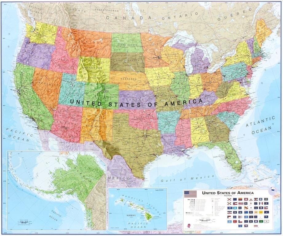 Carte murale (en anglais) - USA politique - 120 x 100 cm | Maps International carte murale grand tube Maps International papier 