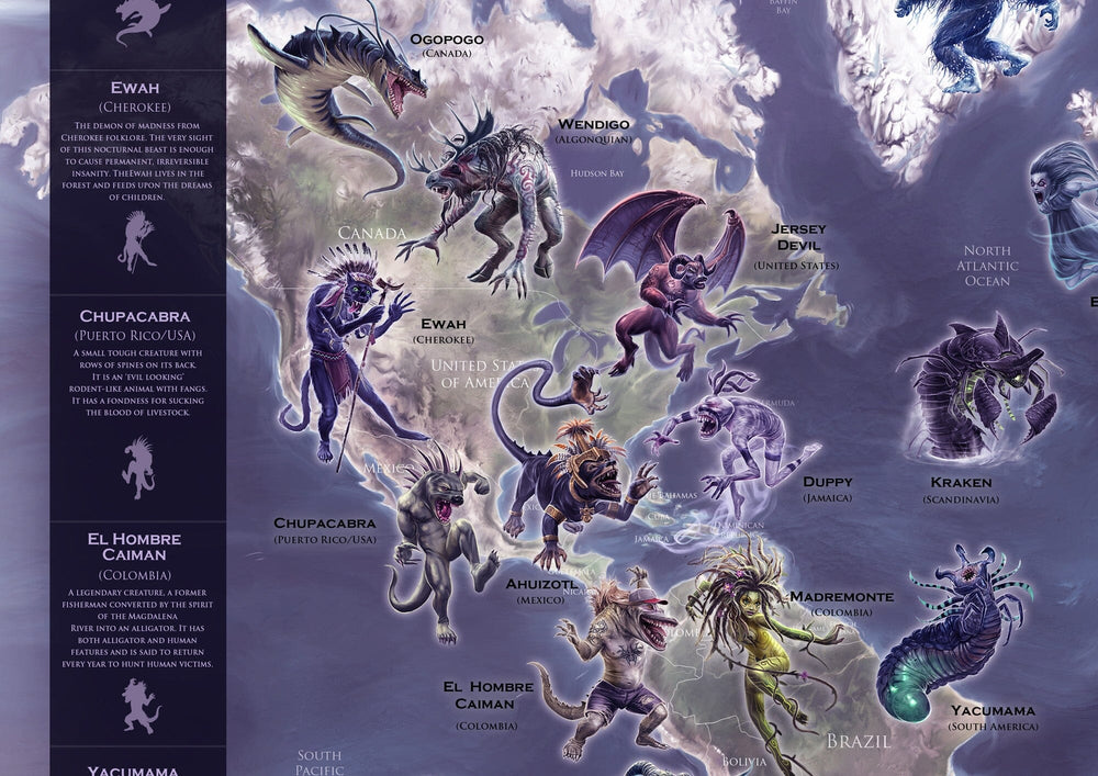 Poster pour enfants (en anglais) - Monstres Mythiques du Monde (84 x 60 cm) | Maps international carte murale petit tube Maps International 