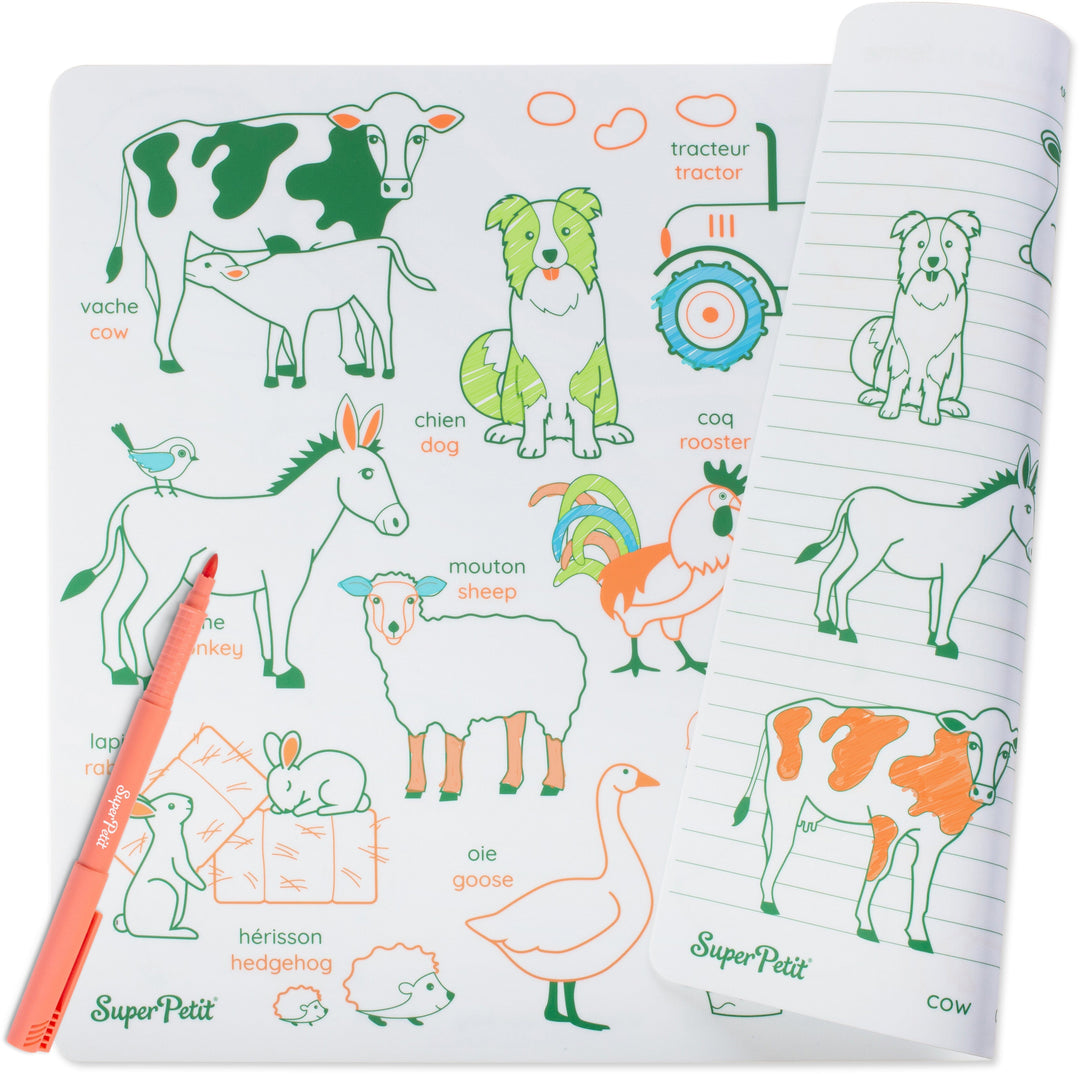 Set de coloriage en silicone réutilisable et réversible - Les animaux de la ferme (3 ans et +) | SuperPetit accessoire de voyage SuperPetit 