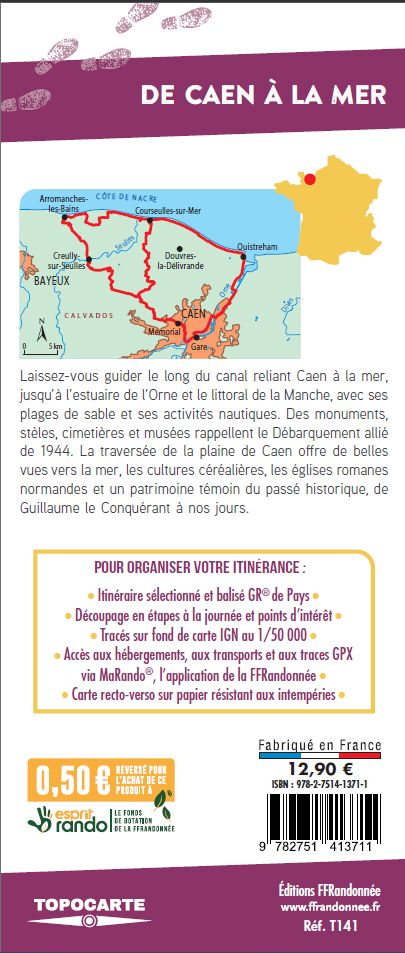 Topocarte - De Caen à la mer, boucle sur la côte de Nacre | FFRandonnée carte pliée FFR - Fédération Française de Randonnée 