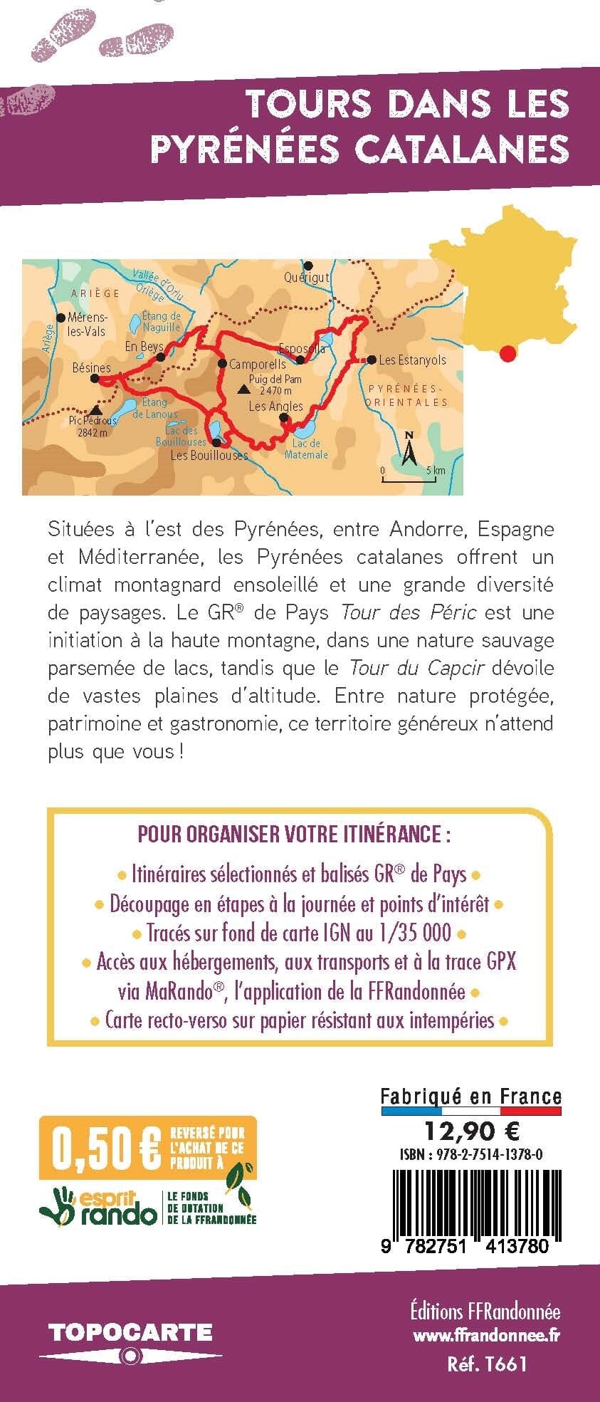 Topocarte - Tours dans les Pyrénées Catalanes | FFRandonnée carte pliée FFR - Fédération Française de Randonnée 