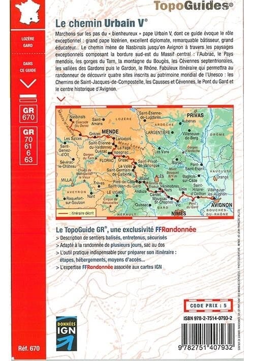 Topoguide de randonnée - Le chemin Urbain V - GR670+70+61+6+63 | FFR guide de randonnée FFR - Fédération Française de Randonnée 