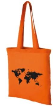 Tote bag - motif carte du monde (38 x 42 cm) accessoire de voyage Craenen orange 