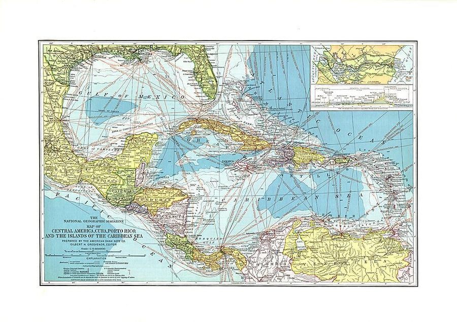 1913 Central America, Cuba, Porto Rico, and the Islands of the Caribbean Sea Wall Map 