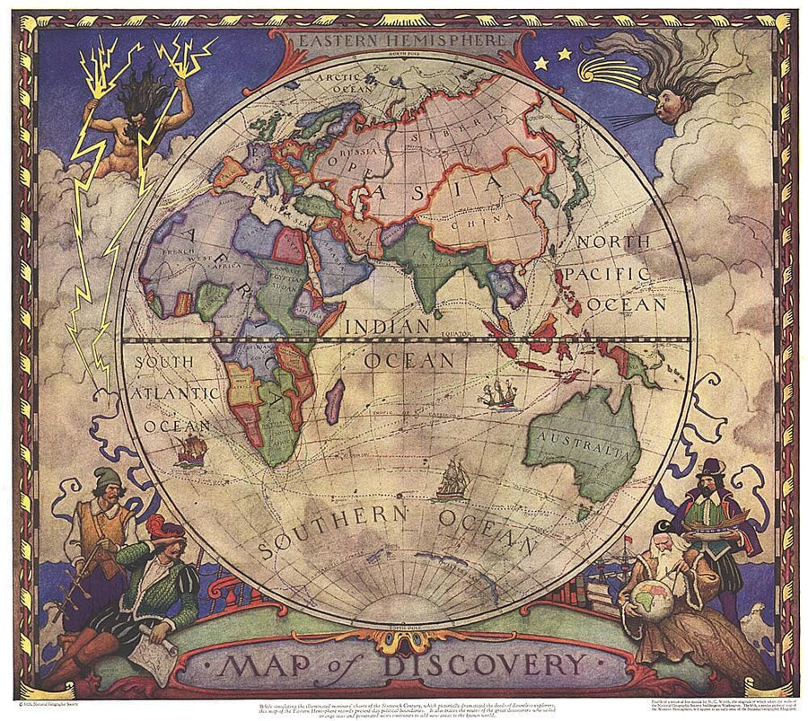1928 Map of Discovery, Eastern Hemisphere Wall Map 