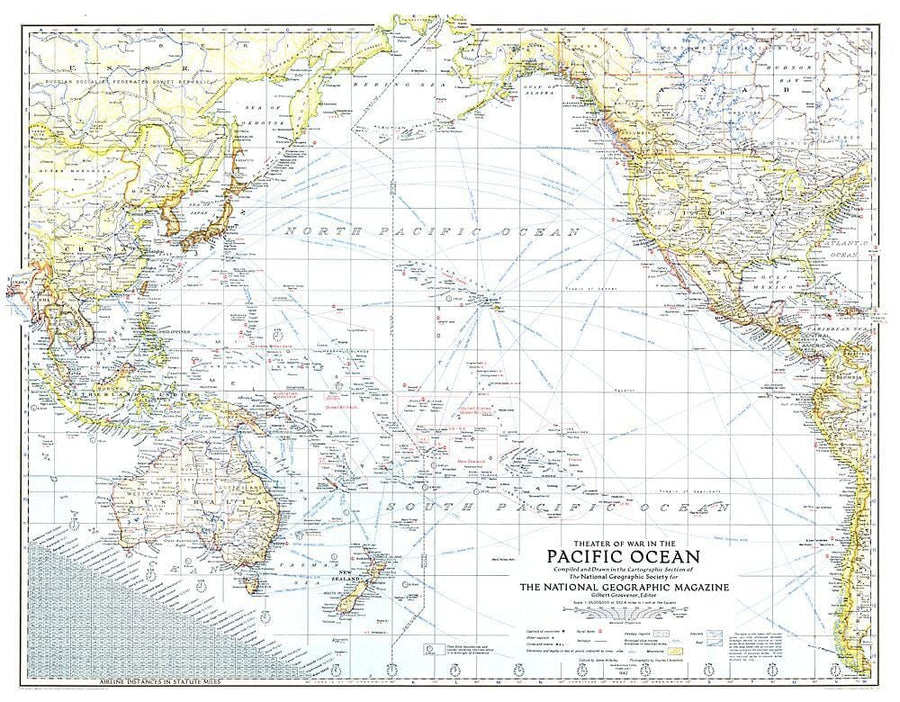 1942 Theater of War in the Pacific Ocean Map Wall Map 