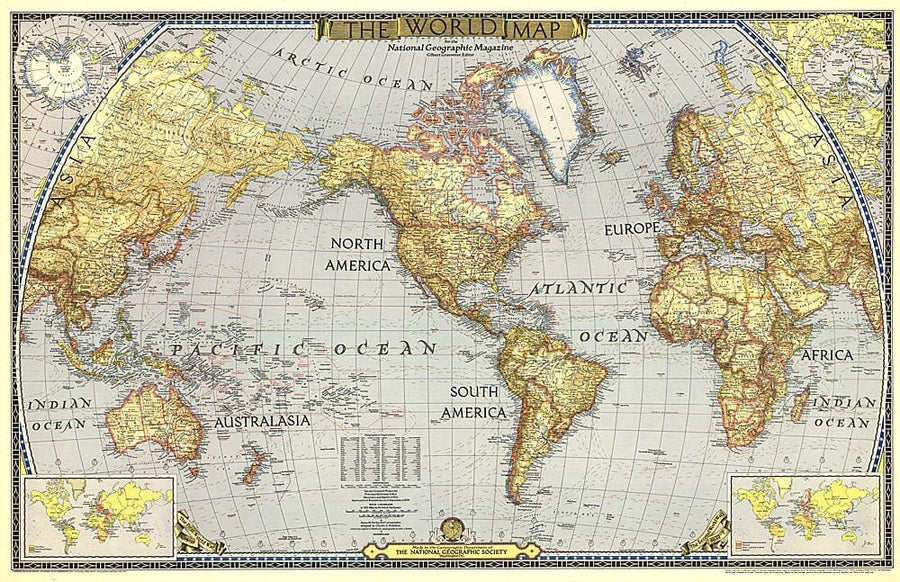 1943 World Map Wall Map 