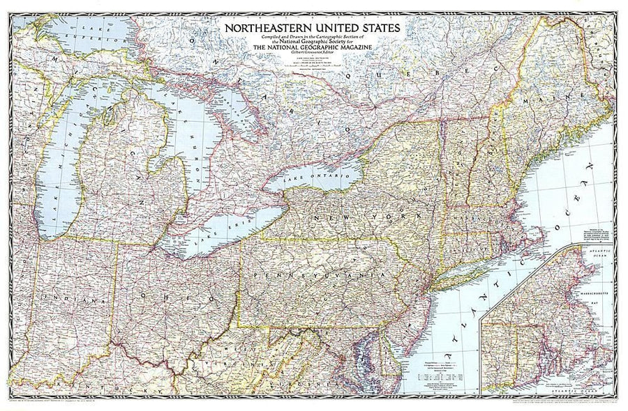 1945 Northeastern United States Wall Map 