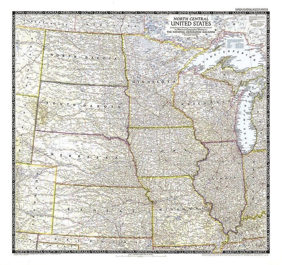 1948 North Central United States Map Wall Map 