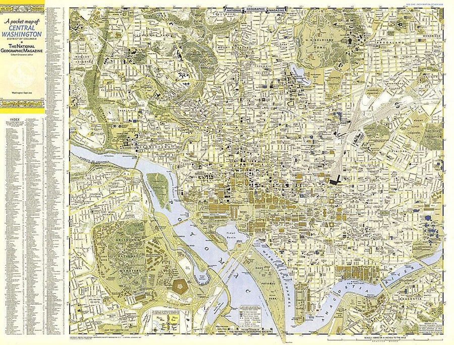 1948 Central Washington, District of Columbia Map Wall Map 