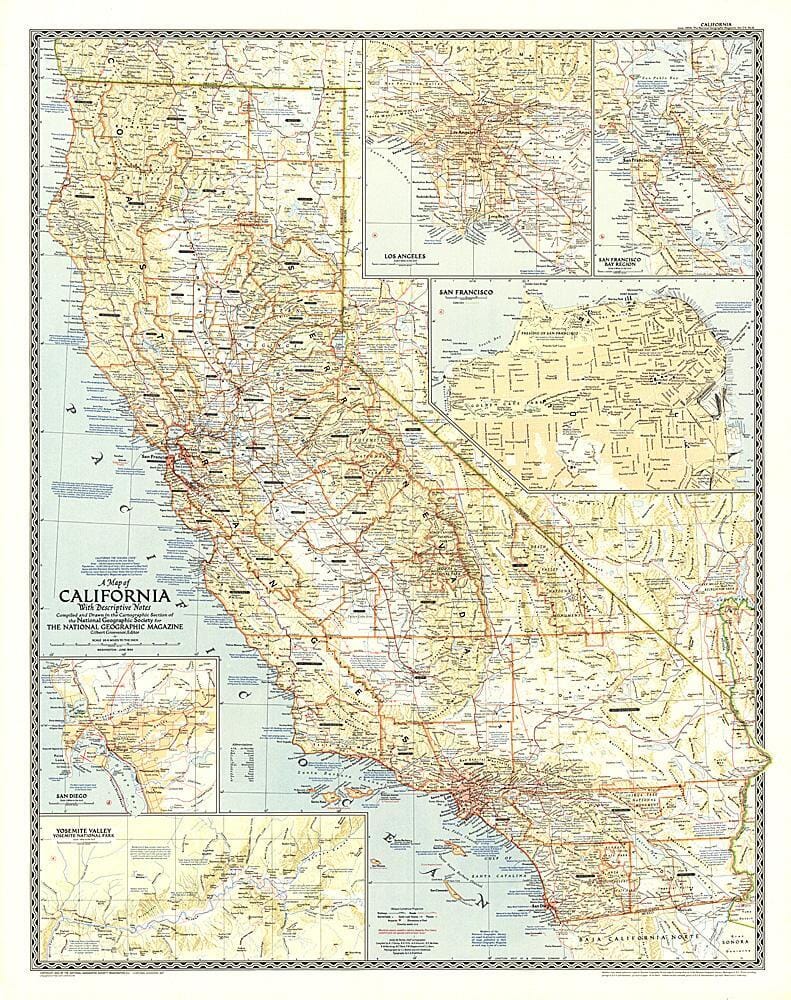 1954 California Wall Map 