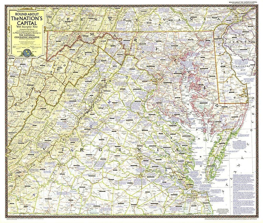 1956 Round About the Nation's Capital Wall Map 