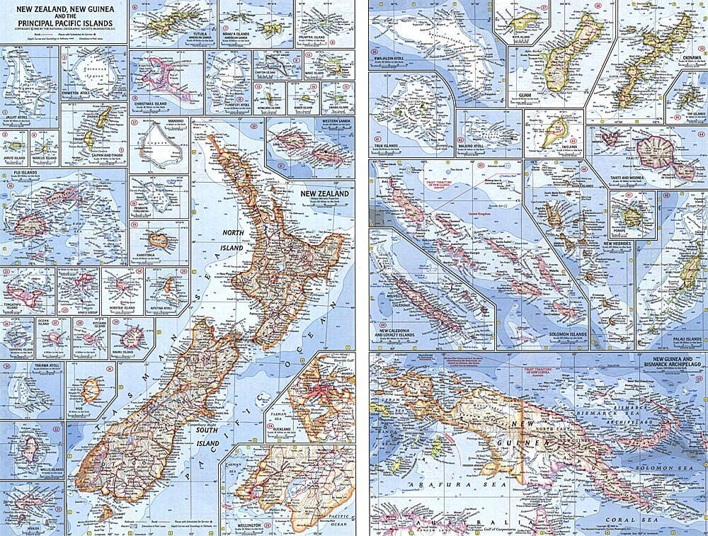 1962 New Zealand, New Guinea and the Principal Pacific Islands Map Wall Map 