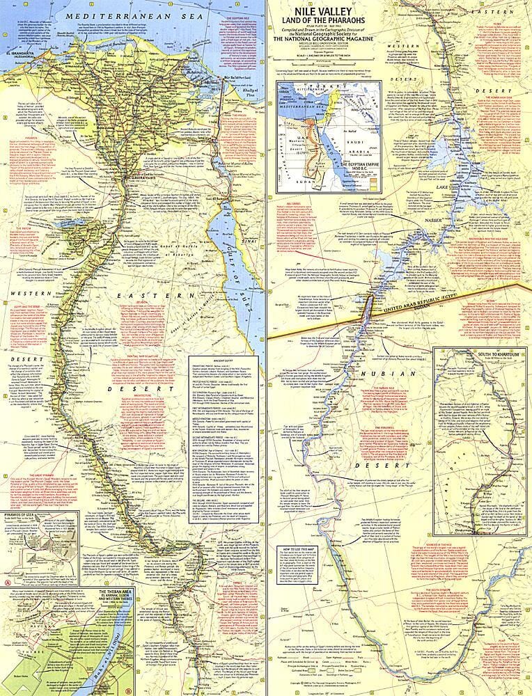 1965 Nile Valley, Land of the Pharaohs Map Wall Map 