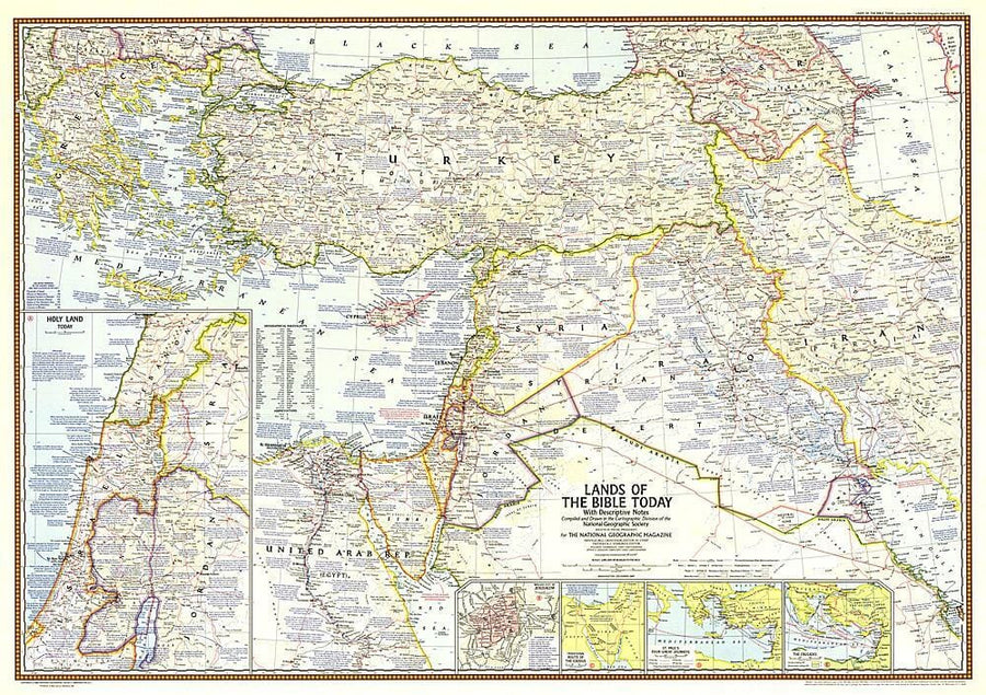 1967 Lands of the Bible Today Map Wall Map 