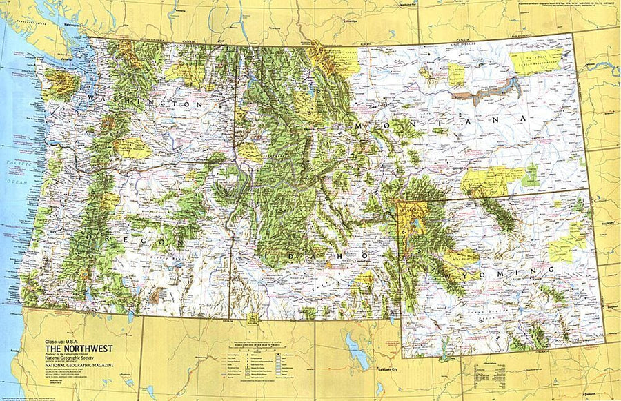 1973 Close-up USA, Northwest Map Wall Map 