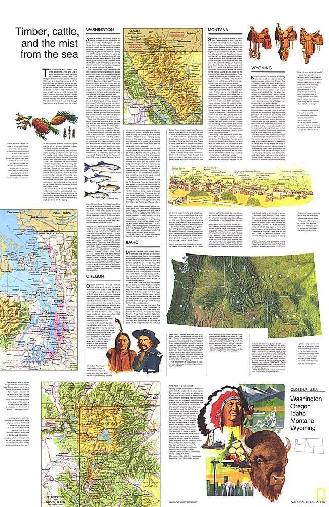 1973 Close-up USA, Northwest Theme Wall Map 