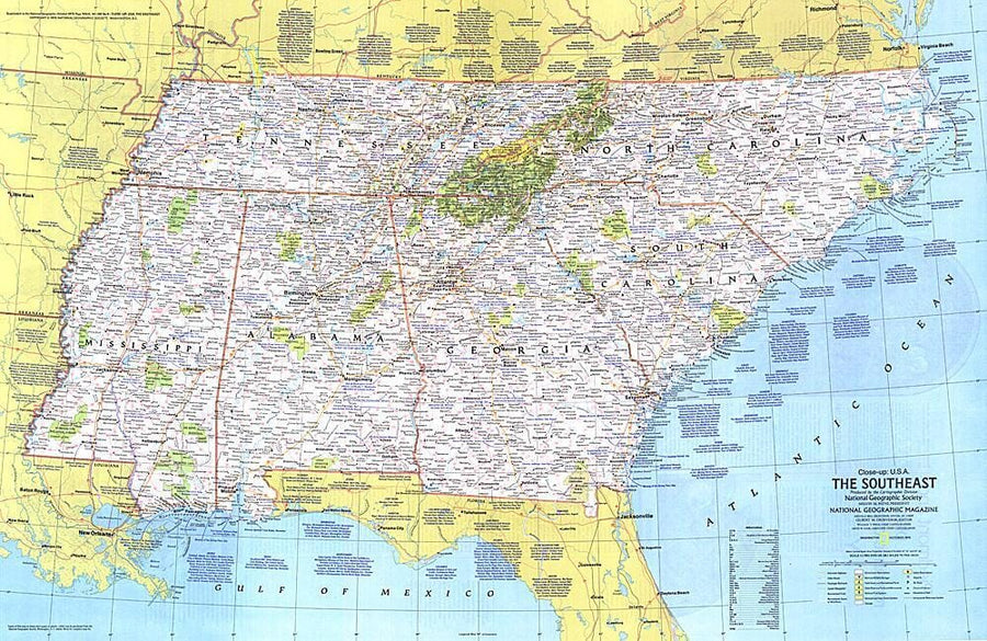 1975 Close-up USA, the Southeast Wall Map 