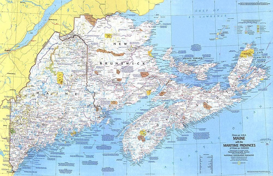1975 Close-up USA, Maine Map Wall Map 