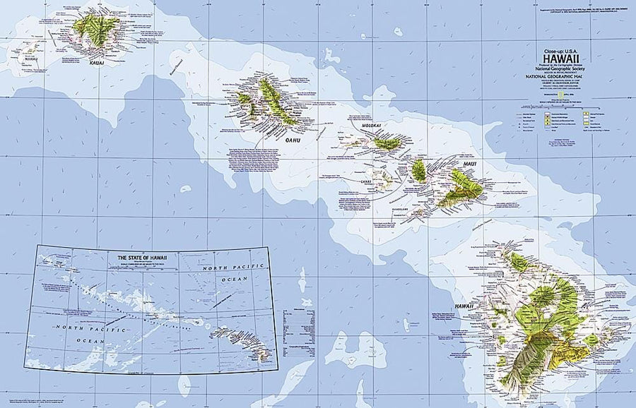 1976 Close-up USA, Hawaii Map Wall Map 
