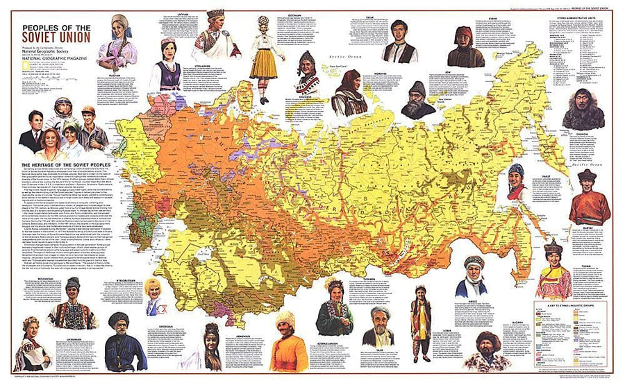 1976 Peoples of the Soviet Union Map Wall Map 