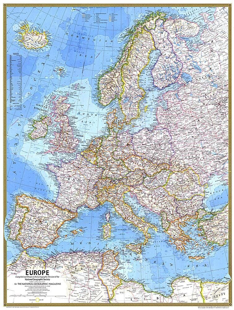 1977 Europe Map Wall Map 