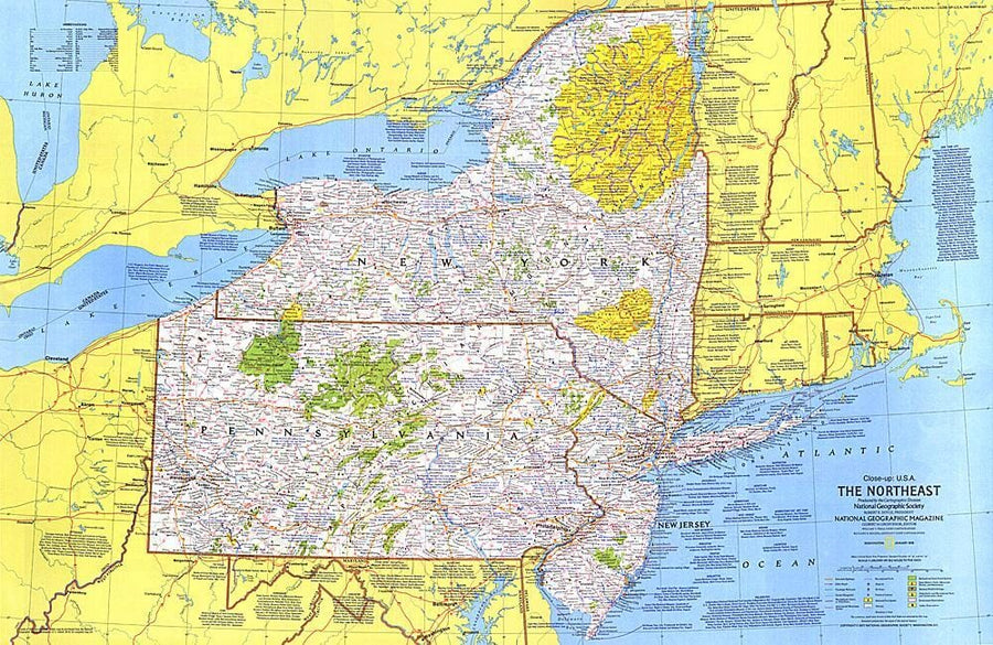 1978 Close-up USA, Northeast Map Wall Map 
