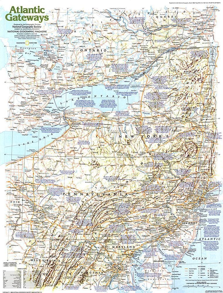 1983 Making of America, Atlantic Gateways Map Wall Map 