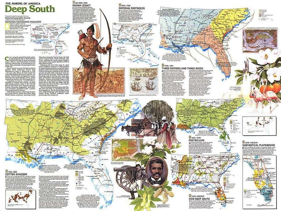1983 Making of America, Deep South Theme Wall Map 