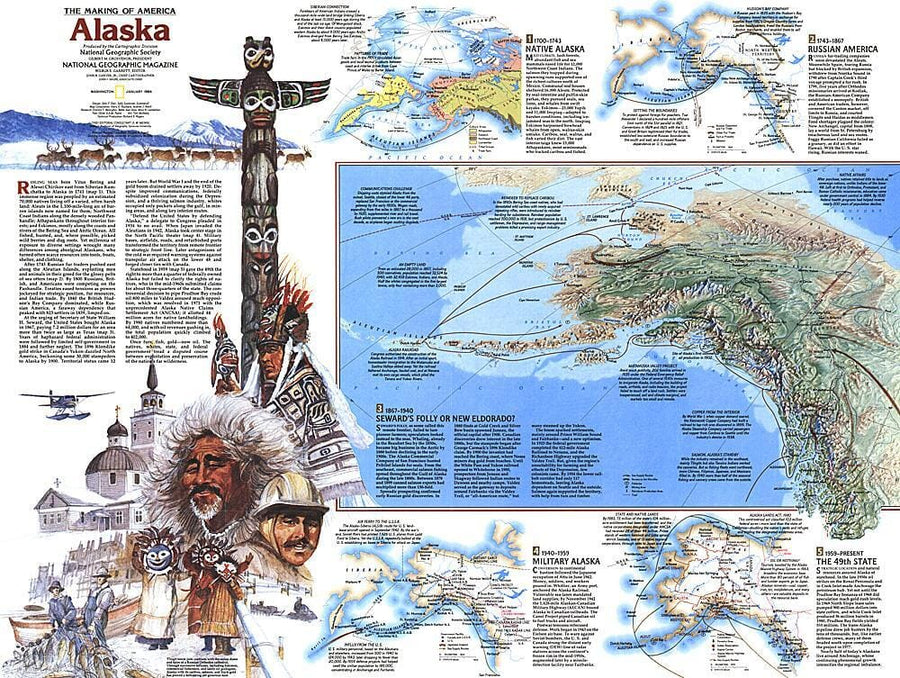 1984 The Making of America, Alaska Theme Wall Map 