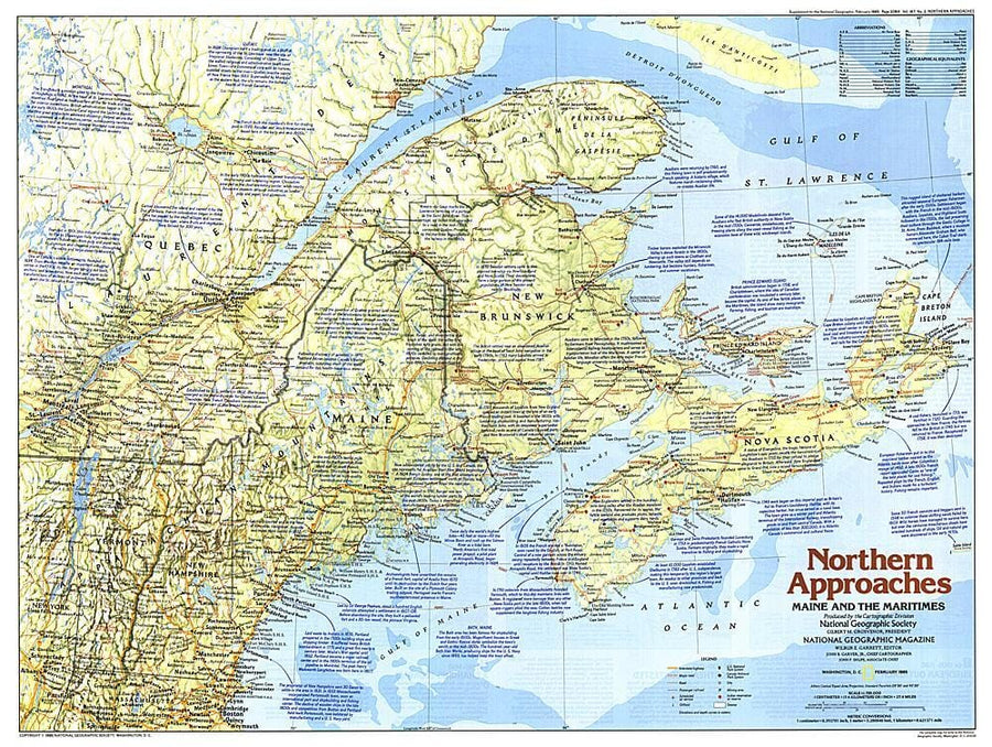1985 Northern Approaches Maine to the Maritimes Map Wall Map 