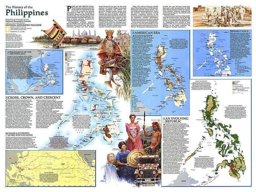 1986 History of the Philippines Map Wall Map 