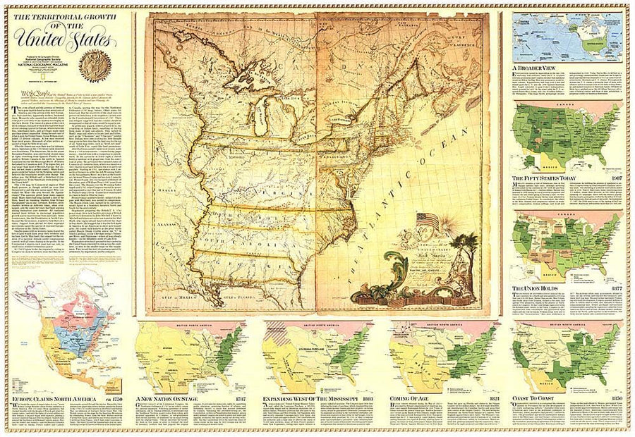 1987 Territorial Growth of the United States Map Wall Map 