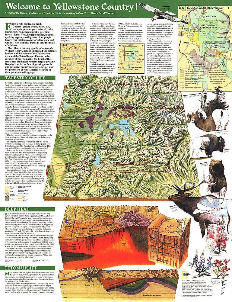 1989 Yellowstone and Grand Teton Map Side 2 Wall Map 