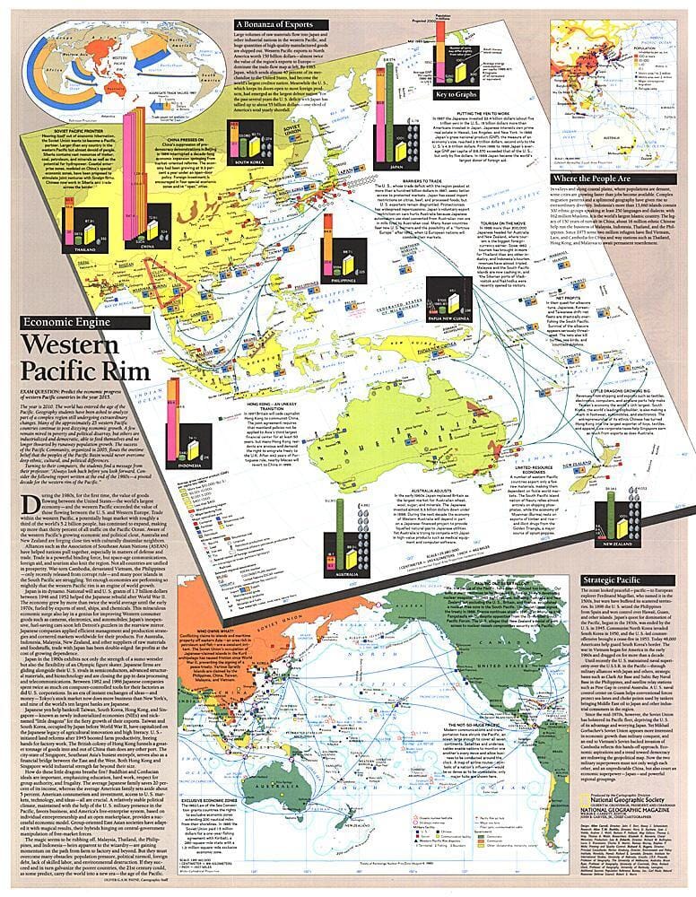 1989 Western Pacific Rim Map Wall Map 