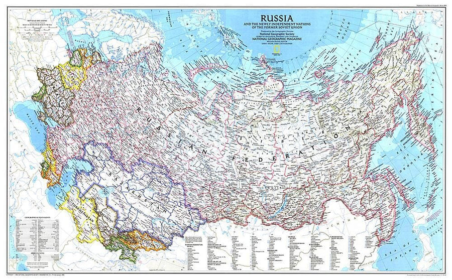 1993 Russia and the Newly Independent Nations of the Former Soviet Union Wall Map 