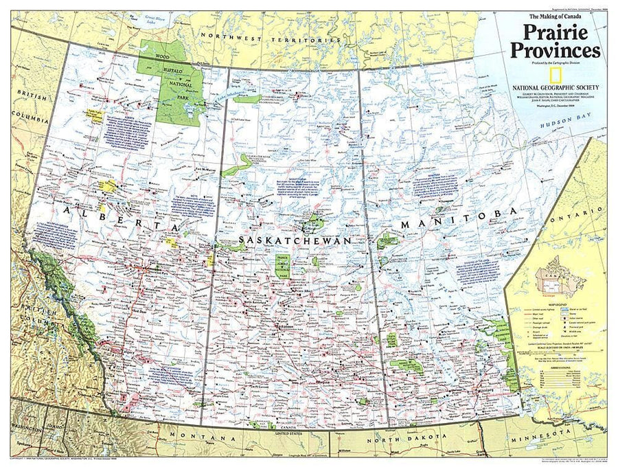 1994 Making of Canada, Prairie Provinces Map Wall Map 