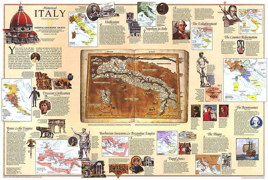 1995 Historical Italy Theme Wall Map 