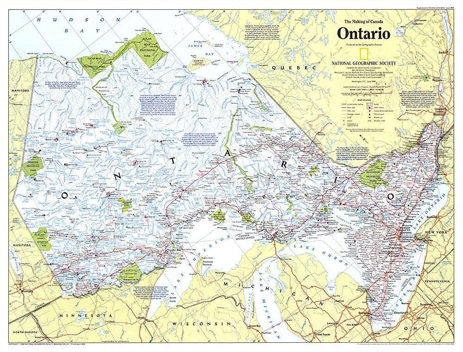 1996 Making of Canada, Ontario Map Wall Map 