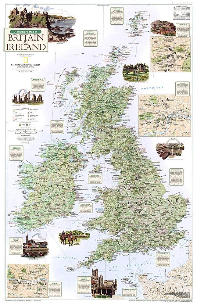2000 A Traveler's Map of Britain and Ireland Wall Map 