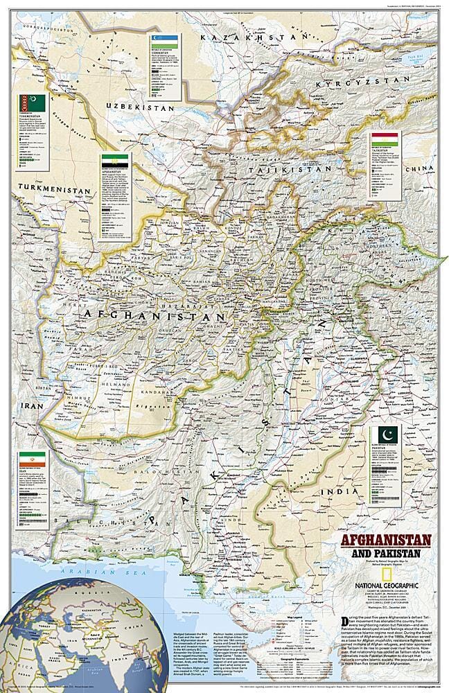 2001 Afghanistan and Pakistan Wall Map 