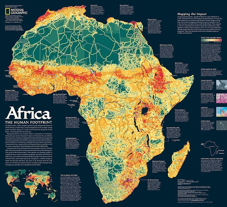 2005 Africa, the Human Footprint Map Wall Map 