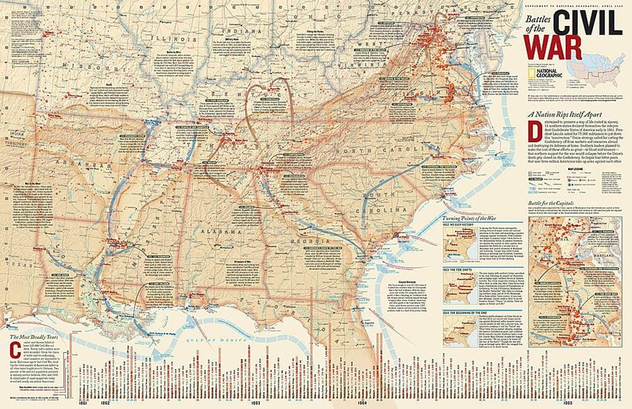 2005 Battles of the Civil War Wall Map 