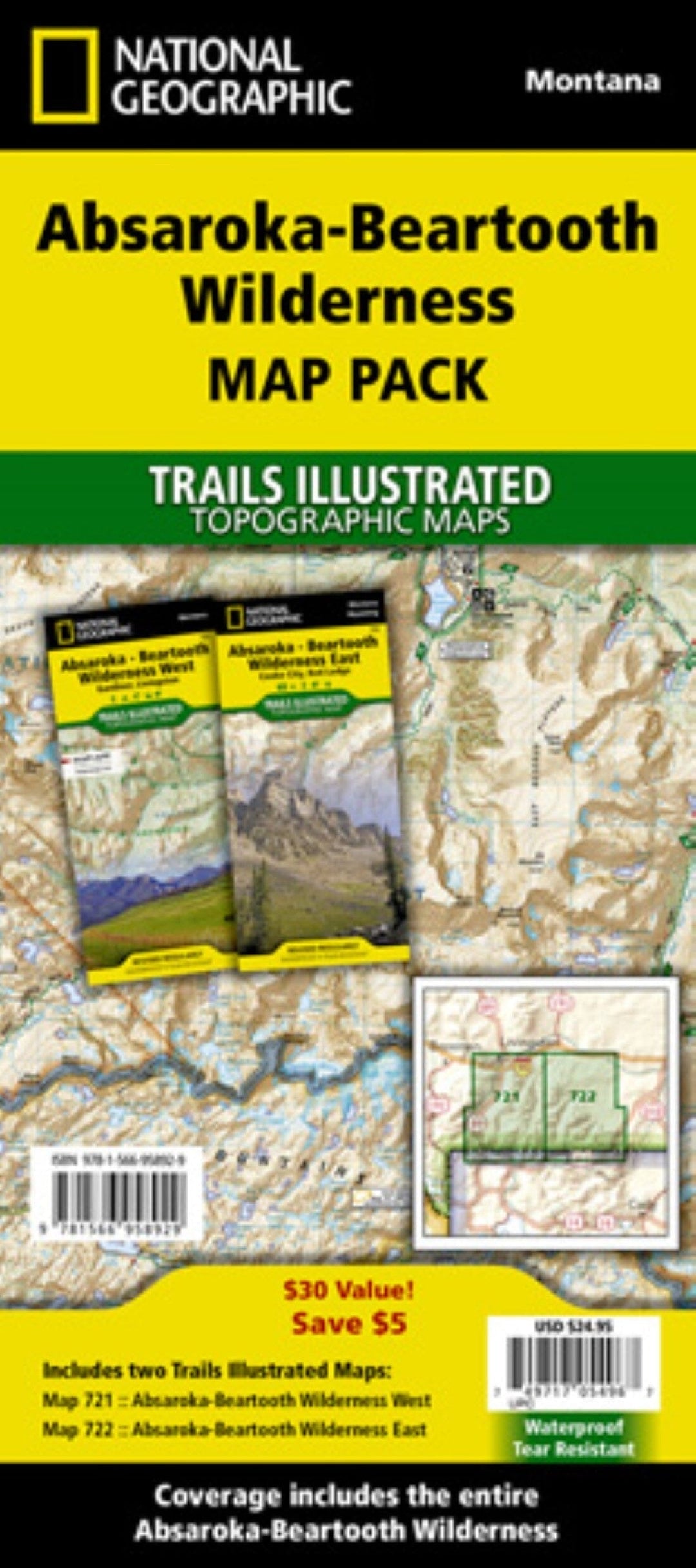 Absorka-Beartooth Wilderness [Map Pack Bundle] | National Geographic carte pliée 
